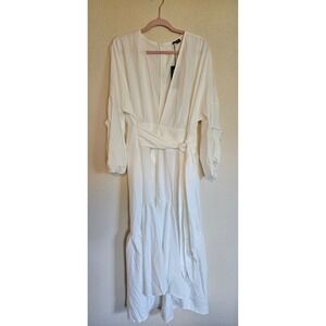 VONDA Womens White Long Sleeve V-Neck Wrap Maxi Dress Plus Size 4XL New